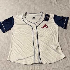 MLB Atlanta Braves Short Sleeve White Fashion Jersey Size L